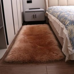 Carpets Bedside Sheep Wool Carpet Solid Color Fur Integrated Mat Thickened Sheepskin Rug Bedroom Rectangular Floor