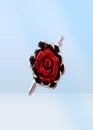 925 Sterling Silver Ring Red Rose Vintage Ring Platinum Colour For Women Fine Jewellery Statement Rings Minimalism Style VICHOK9855165982030