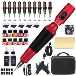 Professional Tattoo Machine Set Rotary Tattoo Pen Kit Power Supply Needle Ink DC Interface Rotary Tattoo Gun Makeup Kit Complete