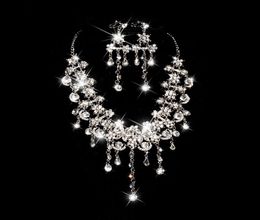 Sparkly Bling Crystals Diamond Necklace Jewelry Sets Bridal Earrings Rhinestone Crystal Party Wedding Accessories1633050