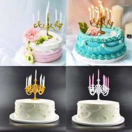 Candle Holders 1Set Dollhouse Miniature Candles And Candlestick Birthday Party Cake Toppers For Decals -