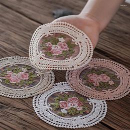 Table Mats 11.8cm Vintage Lace Placemat Embroidery Craft Bowls Coffee Cups European Style Fabric Anti-Scald Plate Mat