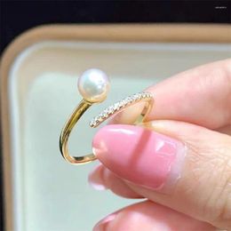 Cluster Rings Mini LUSTER 8-9mm Natural Akoya White Pearl Ring Opening 925s Multi Size