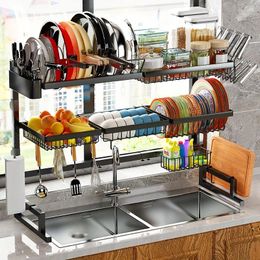 Kitchen Storage 1pc Expandable Stainless Steel Over Sink Dish Rack With Knife & Chopstick Holder - Multi-Functional Space-Saving Organiser