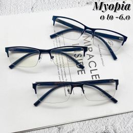 Sunglasses Finished Half Frame Myopia Eyewear Business Men's Anti-Blue Light Glasses Ultralight Flexible Prescription Eyeglasses