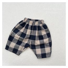 Trousers 2024 Boys And Girls Pants Blue Plaid Summer Fashion Casual Design Sensory For