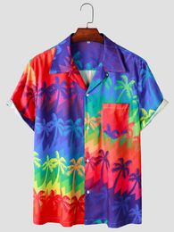 Men's Casual Shirts Hawaiian Printed Short Sleeve Shirt Street Fashion SummerBeach Painted Palm Tree Beach 2024