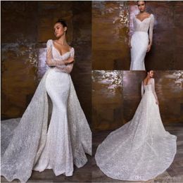 2022 Дизайн русалки Свадебные платья с съемным поездом великолепные кружевные роскошные свадебные платья аппликация
