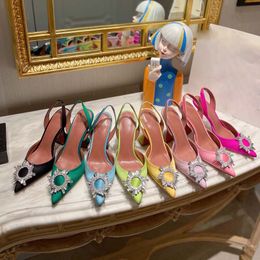 designer sandals heeled shoes satin pointed slingbacks bowtie pumps crystal-sunflower women's luxury designer party wedding shoes