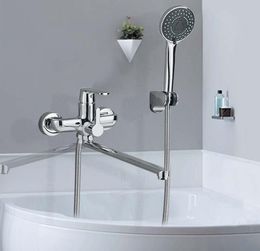 Whole And Retail Chrome bathtub faucet 180 degree rotatble longer spout tub mixer tap single handle wall mounted3048423