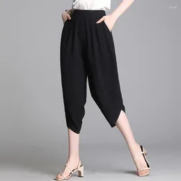 Women's Pants Fashion Women Summer Black Bloomers Capris Korean Clothing Versatile Casual Slim Elastic High Waist Thin Vintage Trousers