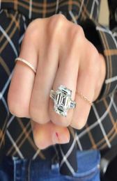 Cluster Rings Original 925 Sterling Silver Emerald Cut Simulated Diamond Wedding Engagement Cocktail For Women Fine Jewellery Wholes9561440