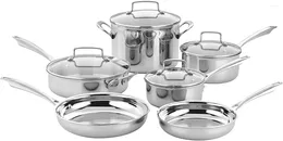 Cookware Sets Classic Pots & Pans Set 10 Pcs With Saucepans Saute Skillets- Tapered Rims For Drip Free Pouring Cool Gri
