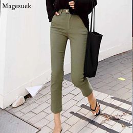 Women's Jeans 2024 Autumn Korean High Waist Casual Elastic Straight Pants Army Green Women Stretch For Mujer 10415