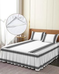 Bed Skirt Farmhouse Stripes Black And White Elastic Fitted Bedspread With Pillowcases Mattress Cover Bedding Set Sheet