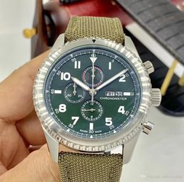 Special Eagle Curtiss Quartz Arabic Numerals Hour Marker Functional Mens Watches Navitimer Watch Green Dial Fabric Band Wristwatch5315166
