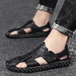 Casual Shoes 2024 Summer High Quality Handmade Sandals For Men Beach British Simple Roman Soft Bottom Flat