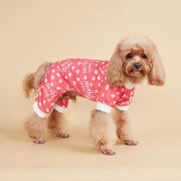 Dog Apparel Pyjamas I Love Mom Soft Pink Heart Pattern Clothes Jumpsuit Costumes For Small Medium Puppy Cat Mothers' Day