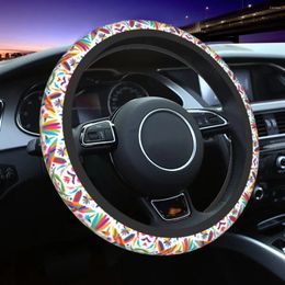 Steering Wheel Covers Colorful Mexican Otomi 37-38cm Girl Animal Folk Texture Protector For Sedan Car Accessories