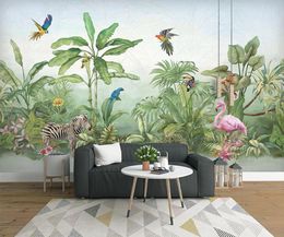 Custom Mural Wall Paper 3D Hand Painted Tropical Rainforest Plants Leaf Flowers And Birds Animal Wallpapers Living Room TV Mural7753086