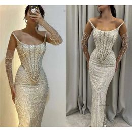 Luxurious Arabic Dubai Beadings Evening Dresses Sexy Mermaid Strapless Pearls Crystals Party Ocn Gowns BC18824 0511