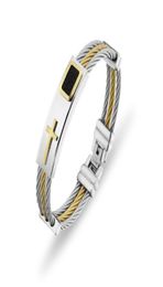 Bracelets 2023 Gold Jesus Cross Bracelet Men Jewellery Stainless Steel Mens Rock Bangles Leather Pulseira Masculina6679804