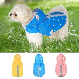 Dog Apparel Waterproof Hooded Pets Rain Coats Slicker Pet Raincoat Reflective Traction Hole Printing Multifunctional Summer Pes Costume