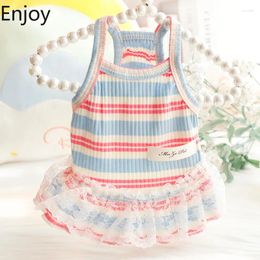 Dog Apparel Clothes Summer Cat Princess Dress Striped Patchwork Lace Slip Pet Clothing 5634