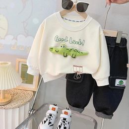 Clothing Sets 2024 Spring Baby Boy Clothes 1 To 5 Years Korean Style Casual Cartoon O-neck Long Sleeve T-shirts And Jeans Girls Outfit Set