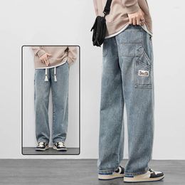 Men's Jeans 2024 Vintage Straight Cargo Pants Fashion Loose Wide American High Street Casual Denim Trousers Male