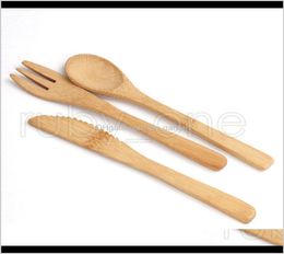 Flatware Sets Tableware 16Cm Natural Bamboo Cutlery Knife Fork Spoon Outdoor Camping Dinnerware Set Kitchen Tools 3Pcsset Uogfi 2W1056337