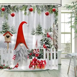 Shower Curtains Winter Christmas Curtain Cartoon Santa Claus Red Xmas Balls Gifts Forest Scenery Year Home Bathroom Decor