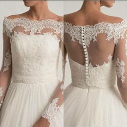 Off The Shoulder Wedding Jackets Lace Appliques Bridal Boleros Wrap Top Long Sleeve Customised Bridal Jacket 256W