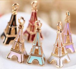 Whole 50pcslot Oil Drop Fashion Zinc Alloy Hollow Eiffel Tower Charm Pendants GoldColor Floating Enamel Fashion Jewelry Acce8819204