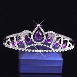 Purple Crystal Diamond Girls Headpieces Combs Kids Crown Flower Girl Rhinestone Baby Head Pieces for Wedding Girls Accessories Headband 172U