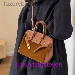 Luxury Counter Quality Hremms Birkks Designer Bags Large Capacity Commuting Handbag Womens Bag 2024 New Temperament Frosted Shoulder with Real Logo