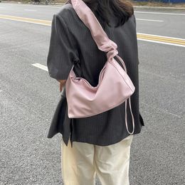 Drawstring Pleated Fashion Women Bag PU Leather Tote Handbag Personalized Shoulder Solid Color Commute Armpit Purse