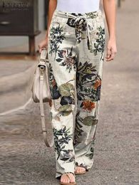 Women's Pants Capris Bohemian Women Floral Printed Trousers 2024 ZANZEA Summer Casual Loose Harem Pants Vintage Elastic Waist Long Palazzo Pants T240510