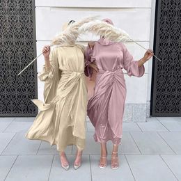 Ethnic Clothing Kaftan Abaya Satin Dubai Turkey Islam Arabic Muslim Sets Robe Longue Kimono Ensemble Femme Musulmane Abayas For Women Morocco T240510