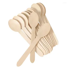 Disposable Flatware 50/100Pcs Wooden Spoons 6-Inch Biodegradable Sampling Tasting For Parties Camping Weddings Takeout Picnics