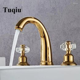 Bathroom Sink Faucets Tuqiu Basin Faucet Crystal Handle Gold Widespread Tap Mixer And Cold Shower Room