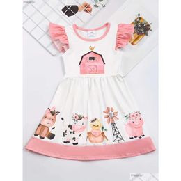 Girl'S Dresses Girls Girlymax Summer Cartoon Animal Pig Cow Farm Print Ruffled Sleeveless Dressl2404 Drop Delivery Baby Kids Materni Dho5T