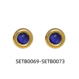 Blue Stone Stud Earrings Vintage Golden Jewelries for Women