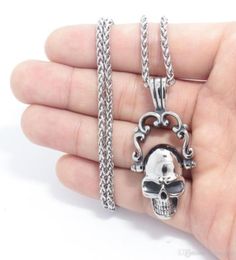 2018 New Products 316L Stainless Steel Gothic Punk Skull Silver Tone Necklace Pendant Mens Boys Jewelry89996454844140