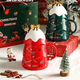 Mugs Creative Large Christmas Cartoon Ceramic Mug With Gift Box Cover Lid Handle Spoon Girls Couple Cup Milk Coffee Drinking