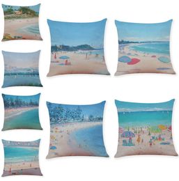 Oil Painting Summer Beach Linen Cushion Covers Home Office Sofa Square Pillow Case Decorative Pillow Covers Without Insert1818In4312795