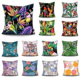 Pillow 45x45CM Decorative Flower Tropical Plant Parrot Sofa Cover Pillowcase