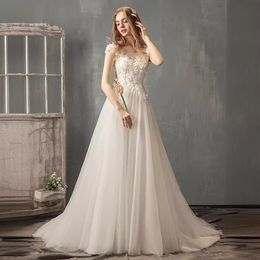 Modest tulle Wedding Dresses With Straps lace appliques Back Buttons Long Mermaid Bridal Gown Garden long Bride Reception Robes de Mariee Luxurious Dubai Wed Dress