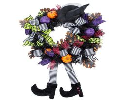 2021 Halloween Wreath Door Hanging Decoration Halloween Witch Hat Leg Pumpkin Door Wreath Happy Halloween Home Party Supplies Y0906129840