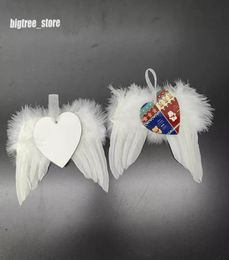 Feather wings sublimation ornament MDF Wooden pendant Christmas sublimated blanks angel wing double sides ornaments8160109